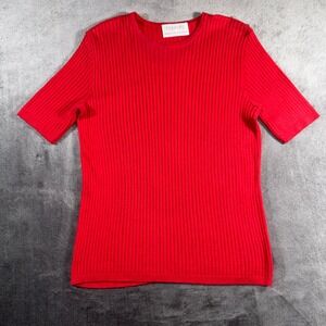 Ingenuity Red Ribbed Knit Short Sleeve Crew Neck Sweater Made in Canada